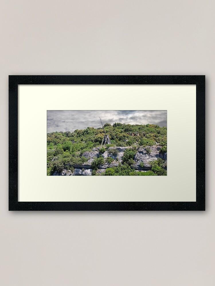 Medieval trebuchet above the cliffs of Minerve, Southern France, historic stone village landscape wall art photography